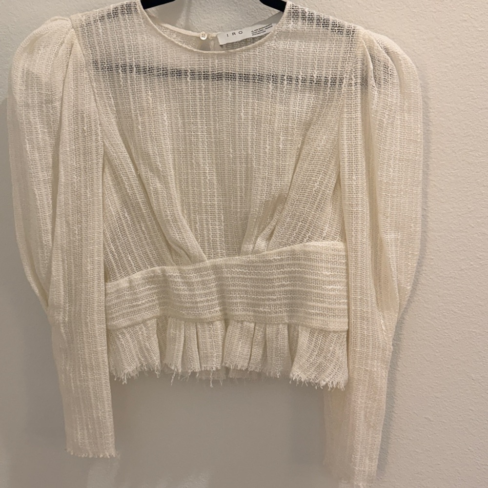 IRO Cream Sheer Textured Puff-Sleeve Blouse
